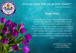 Życzenia Komendanta Powiatowego Policji w Lwówku Śląskim z okazji Dnia Kobiet