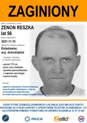 Policja prowadzi poszukiwania za zaginionym Zenonem Reszka