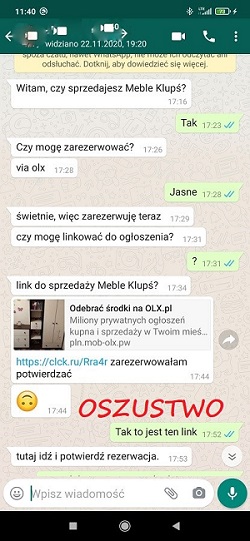 Uważajmy na oszustwa przy pomocy OLX oraz WhatsApp