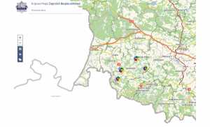 Zdjęcie przedstawia wycinek mapy ukazujący powiat lwówecki, na którym widnieją 49 zagrożenia zaznaczone przez ludzi