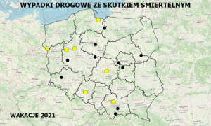 Policyjna mapa wypadków drogowych ze skutkiem śmiertelnym – Wakacje 2021